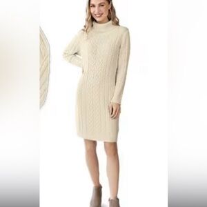 Cream Cable Knit Turtleneck Sweater Dress L